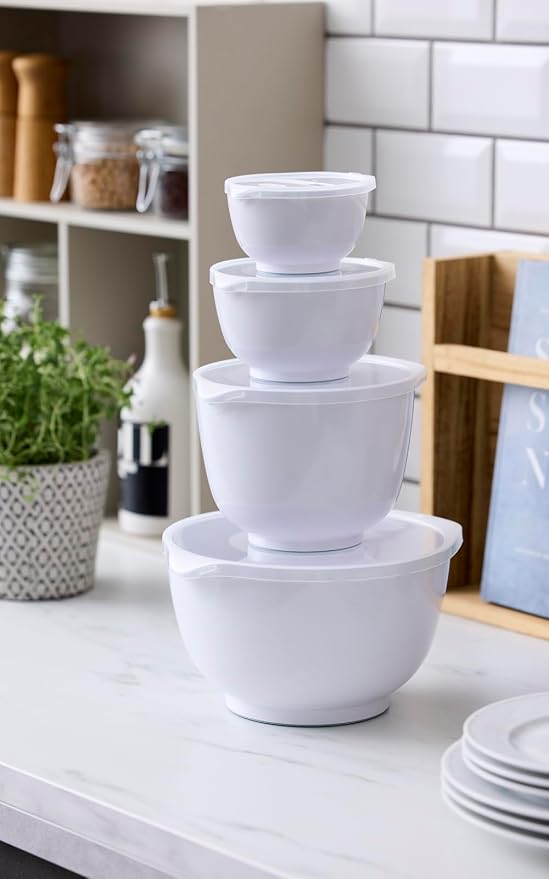 Rosti Margrethe Set of 4 Plastic Mixing Bowls - 4 Lids Included - Airtight Salad Bowls - Airtight Salad Bowls - 0.25 Litre, 0.5 Liter, 1.5 Litre and 3 Litre, White - Image 2