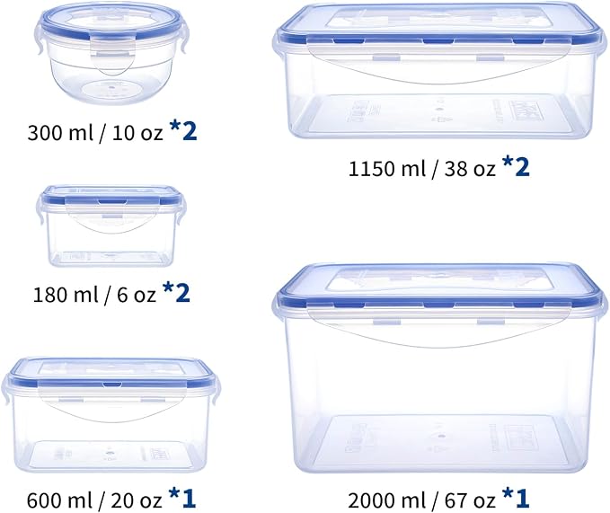 KIGI Food Storage Container Set, Airtight, Stackable, 0.7-8.3 Cup, 8 Pack | 4-Sided Locking Lids, Ideal for Meal Prep, Lunch & Leftovers, BPA-Free Plastic, Multi-Size Multi-Use Set - Image 2