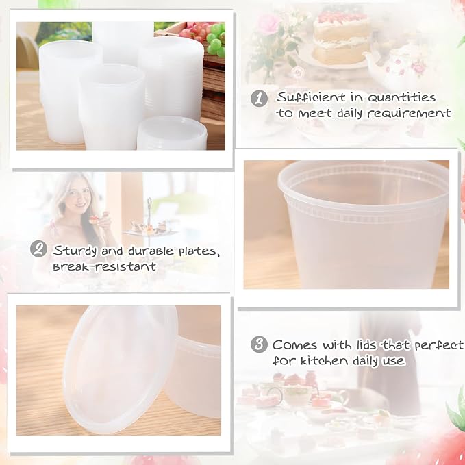 100 Sets 16 oz Plastic Deli Food Containers with Lids Bulk, Clear Airtight Disposable Food Storage Containers, Microwave, Freezer and Dishwasher Safe, for Meal Prep Soup Takeout Meal Prep Storage - Image 5