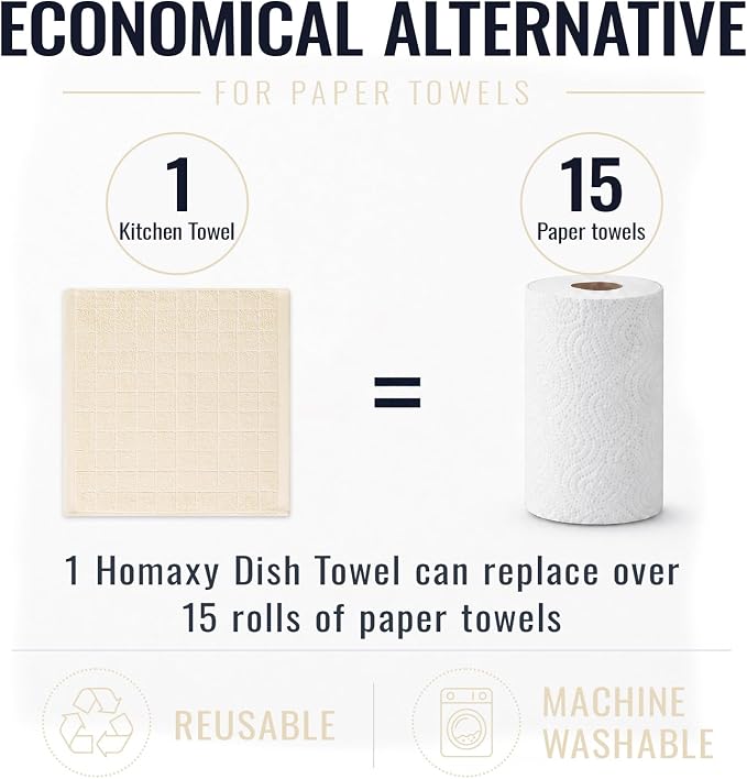Kitinjoy 100% Cotton Terry Kitchen Dish Cloths, 12”x 12”, 8-Pack, Beige | Ultra Soft and Absorbent Dish Towels for Kitchen, Suitable for Drying and Washing Dishes - Image 7