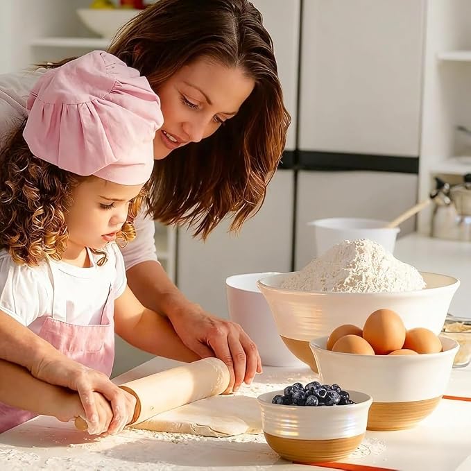 HASENSE Ceramic Serving Bowls, Large Salad Pasta Mixing Bowls Set, 2.1/1.0/0.5 Qt for Entertaining, White Nesting Batter Bowls for Prepping Baking, Dishwasher Microwave Safe, Set of 3 - Image 3