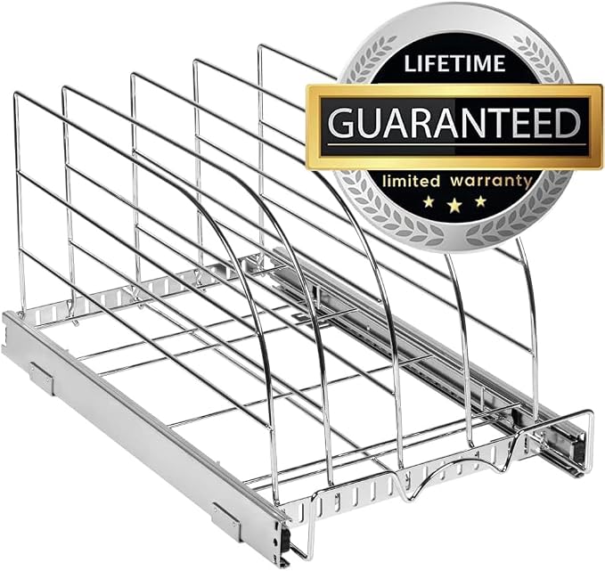 Pull Out Organizer for Bakeware, Cutting Board and Trays, 8.5"W x 21"D | Stores Cutting Board and Trays, Adjustable Dividers, Heavy Duty, Lifetime Limited Warranty - For Narrow Cabinet Spaces - Image 8