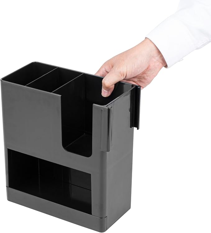Restaurantware Restpresso Coffee Bar Organizer, 1 Count Durable 4 Compartments, Compact Size, Black Plastic Tabletop Coffee Supplies Organizer For Homes, Office Spaces, Breakrooms, and Lounges - Image 8