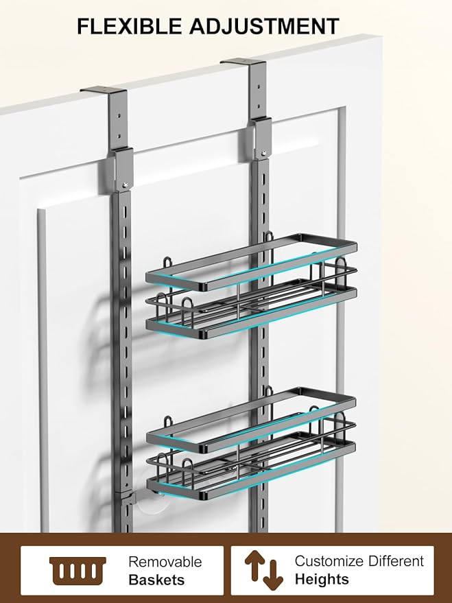 Delamu 9-Tier Over the Door Pantry Organizer, Adjustable Pantry Door Organizers and Storage, Metal Hanging Basket Wall Spice Rack Seasoning Organizer, Door Organizer Kitchen Bedroom Bathroom,12"Black - Image 6