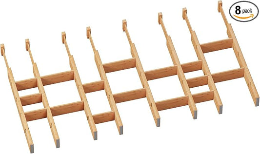 8 Pack Kitchen Drawer Dividers with Inserts, Bamboo Adjustable Drawer Organizers, Expandable Organization for Home, Dressers, 8 Dividers with 16 Inserts by VRICCC