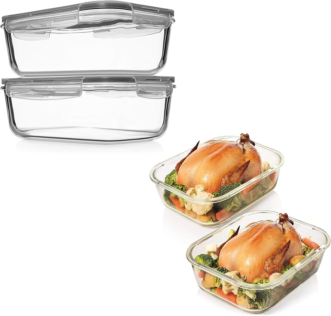 Razab 1860 ml / 8 Cups / 63 Oz 4 Piece + 10 Cups / 80 Oz 4 PC Glass Food Storage Containers with Lids Airtight Leakproof Glass Meal Prep Containers by RazabHomeGoods