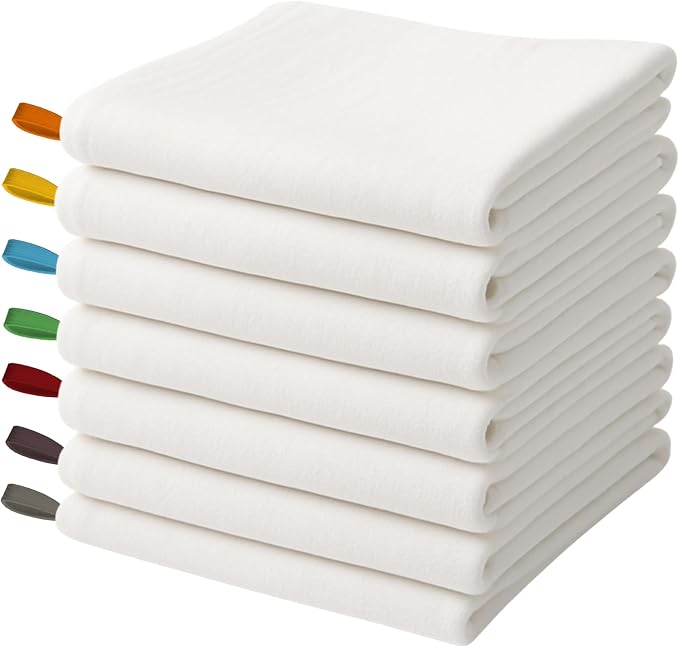 Flat Flour Sack Towels 100% Cotton Dish Towel Reusable Baking Cloth for Bread Dough, Baguettes, Ciabatta, Machine Washable, Kitchen Towels for Cleaning (White, 18"x28" - Pack of 7) by WHITESTEM