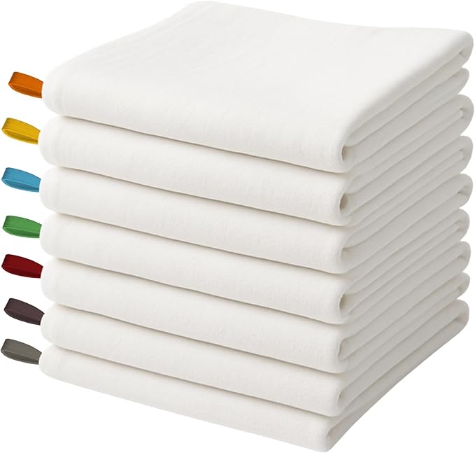 Flat Flour Sack Towels 100% Cotton Dish Towel Reusable Baking Cloth for Bread Dough, Baguettes, Ciabatta, Machine Washable, Kitchen Towels for Cleaning (White, 18"x28" - Pack of 7) by WHITESTEM