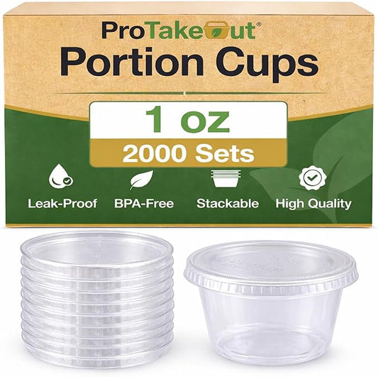 0.75-5.5 oz Plastic Portion Cups with Lids, 100-2000 Count, Dessert Cups with Lids, Jello Shot Cups with Lids, Small Plastic Cups for Salad Dressing & Condiments (2000, 1.0, ounces) by ProTakeOut