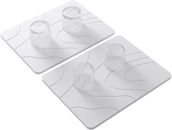2 Pack Stone Drying Mat for Kitchen Counter,(White, 16''x12'') | Quick Dish Drying Stone Mat Kitchen,Stone Dish Drying Mat,Quick-Dry Absorbent Bath & Countertop Stone Dishes Mats by MORANDI