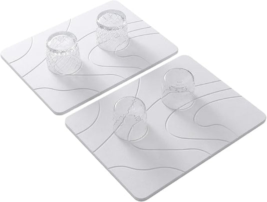 2 Pack Stone Drying Mat for Kitchen Counter,(White, 16''x12'') | Quick Dish Drying Stone Mat Kitchen,Stone Dish Drying Mat,Quick-Dry Absorbent Bath & Countertop Stone Dishes Mats by MORANDI