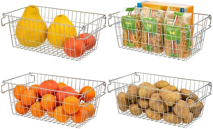 SANNO Chest Freezer Basket Stackable Baskets, Pantry Storage and Organization Chest Freezer Bins Stackable Potato and Onion Storage Bin Metal Baskets for Storage,set of 4 - Image 6