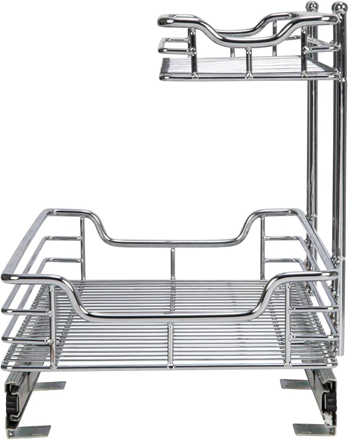 Household Essentials Glidez 2‑Tier Large Multipurpose Chrome‑Plated Steel Pull‑Out/Slide‑Out Under Sink Organizer, Chrome Finish - Image 9