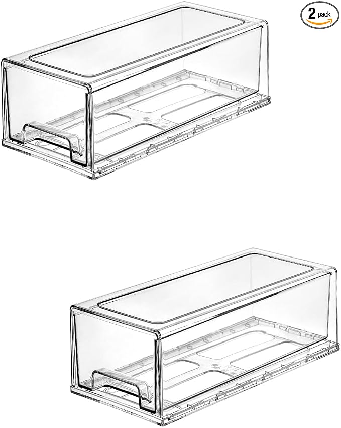 Clear Acrylic Stackable Storage Drawers, Plastic Refrigerator Organizer Bins with Handles for Undersink, Cabinet, Fridge, Closet, Pantry, Office, Bathroom, Kitchen(2 Pack) by PiJeyiee