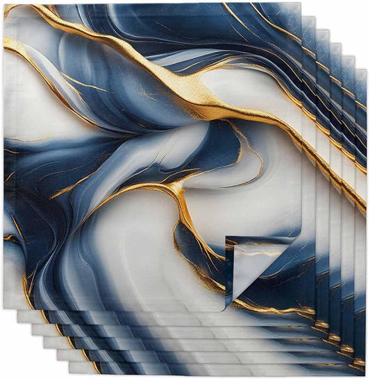 Navy Blue Gold Dinner Napkins Cloth Set of 6, Premium Polyester Napkins 20 x 20 Inch, Marble Modern Art Abstract Gradient Gray Washable and Reusable Table Napkins for Wedding Cocktail Hotel by AMZRicher