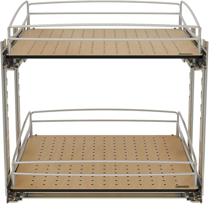 Rev-A-Shelf 2 Tier Pull Out Kitchen Cabinet Storage Organizer with Solid Bottom & Undermount Soft-Close Full Extension Slides, Min Opening Width of 20", 54BK-21SC-2-1 - Image 6