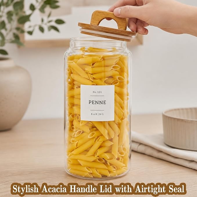2 Pack Large Glass Flour and Sugar Containers with 132 Pantry Labels - 105 FL OZ Glass Canisters with Bamboo Airtight Lids - Farmhouse Kitchen Glass Pantry Jars for Cookie, Rice, Pasta, Cereal, Salt - Image 5
