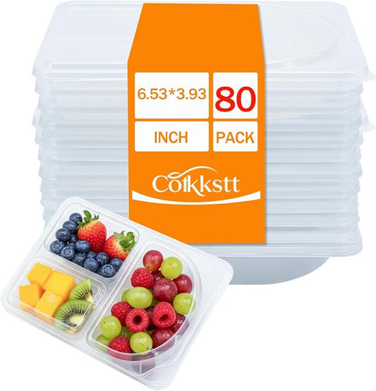 80Pack 9oz Reusable Snack Containers with Lids for Adult, 3 Compartment Plastic Condiment Containers, Small Snack Pack Containers, Meal Prep Container, Dipping Cups for Travel, Picnic by Unknown