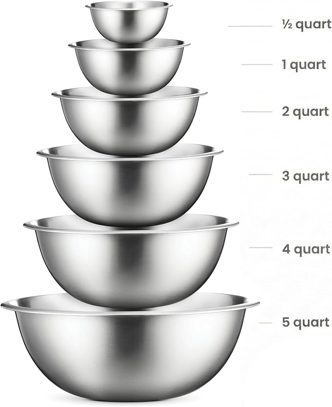 FineDine Stainless Steel Mixing Bowls Set, 6-Piece Metal Bowls | Stainless steel bowls, nesting design saves space, dishwasher safe, prep bowls, baking bowls, cooking bowls - Image 2