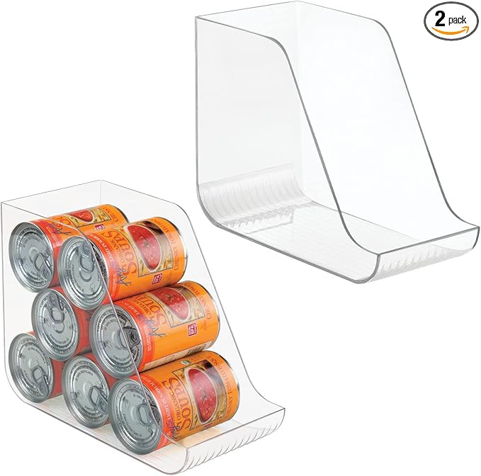 mDesign Can Organisers for Pantries, Fridge Drawers & Fridge Shelves - Kitchen Storage Solutions - for up to 7 Cans of Soda, Food, or Soups - Kitchen Accessories — Pack of 2 - Clear by mDesign