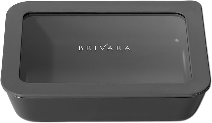 Glass Food Storage Container with Lid, 3-Cup Small Rectangle | Microwave-Safe Airtight Lid, Oven-Safe Ceramic-Coated Glass | Zero Plastic, No PFAS/PFOA/BPA, Reusable [Onyx] by BrivaraHome