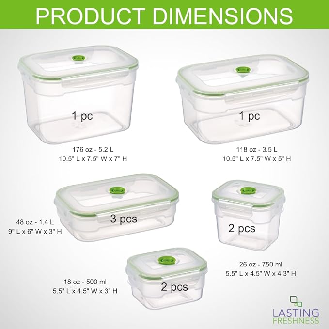 Vacuum Seal Food Storage Containers with Hand Pump – BPA-Free Plastic, Airtight Meal Prep & Leftovers Containers, Keep Food Fresh 5X Longer, 19-Piece Set - Image 5