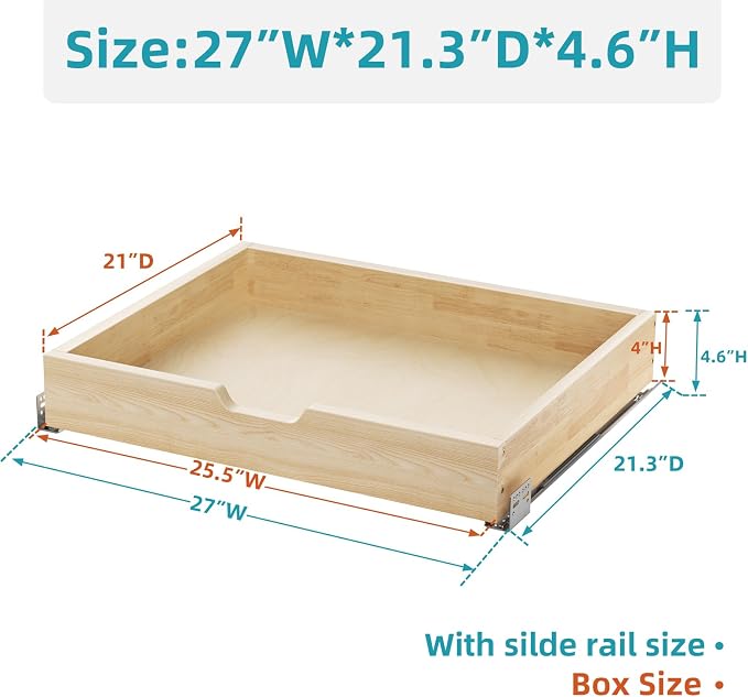 ROOMTEC Pull Out Drawers for Cabinets, 25½” W x 21” D Soft Close Slide Out Drawers for Kitchen Cabinets, Cabinet Pull Out Shelves Requires At Least 26.5” Cabinet Opening, 2PCS - Image 3