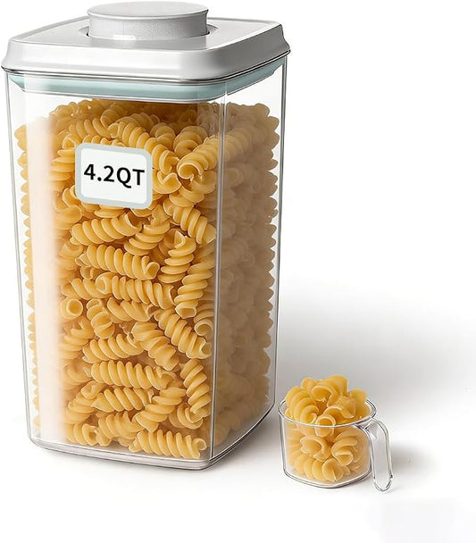 Airtight Food Storage Container with One-Touch Lid, 4.22 QT / 4.0 L Stackable Durable BPA-Free PET for Flour, Sugar, Cereal & Kitchen Pantry Organization. by EQI