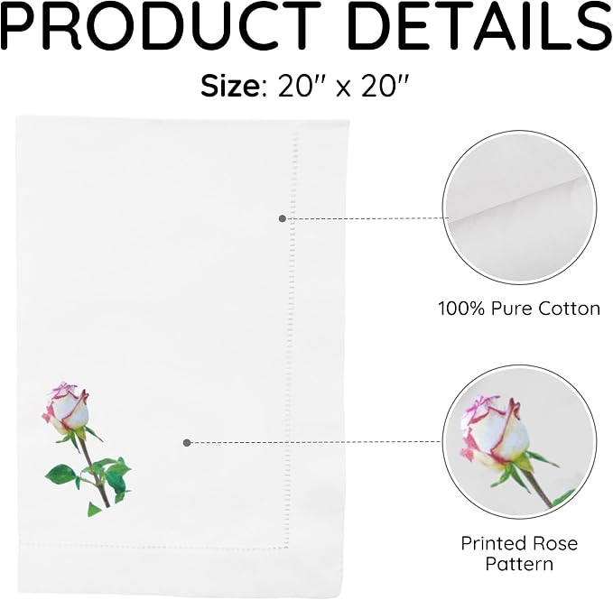 Cloth Tea Napkins Set of 4, Floral Print Cloth Napkins, Minimal Reusable Cotton Table Napkins for Dinner, Weddings, Parties, Coffee and Cocktail Settings, 20x20 Inches (Rose) - Image 4