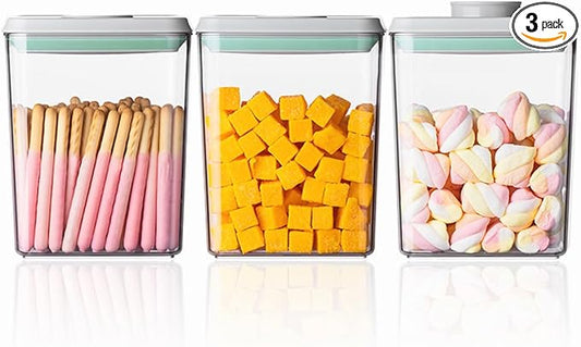 Pop Airtight Food Storage Containers with Lids- 3 Pcs Stackable One Button Opening Food Containers, Kitchen Pantry Storage Containers for Snacks Candy Salt Herbs Spices BPA-Free (1.2 QT * 3) by ANKOU