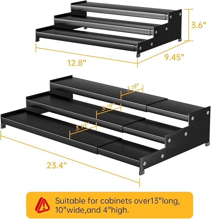 Expandable Carbon Steel Spice Rack Organizer for Pantry, Adjustable 3-Tier Ladder Shelf,Holds Up to 24 Cans,Kitchen Countertop Organizer, Rustproof Storage Rack for Spices, Cans, Sauces & Dry Goods - Image 5