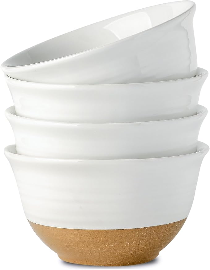 HASENSE Large Ceramic Soup Bowls Set of 4, 40 Oz 7 Inch White & Terracotta Stoneware Mixing Bowls, Farmhouse Bowls for Cereal, Salad, Pasta & Ramen, Dishwasher & Microwave Safe by Hasense