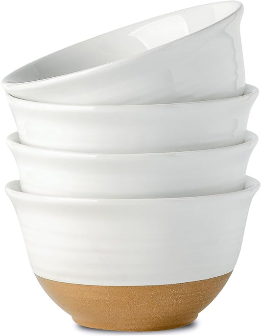 HASENSE Large Ceramic Soup Bowls Set of 4, 40 Oz 7 Inch White & Terracotta Stoneware Mixing Bowls, Farmhouse Bowls for Cereal, Salad, Pasta & Ramen, Dishwasher & Microwave Safe by Hasense
