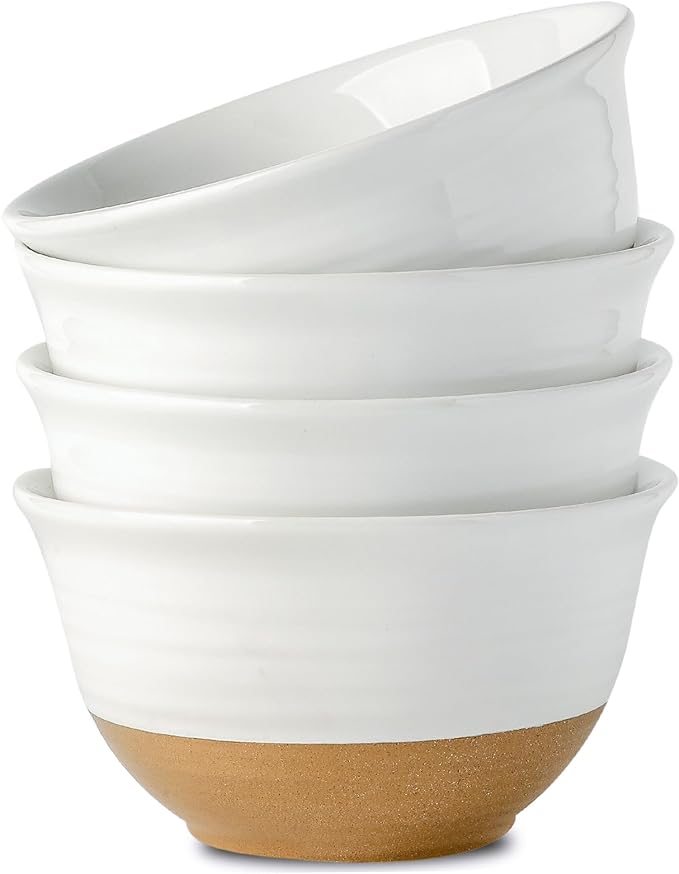 HASENSE Large Ceramic Soup Bowls Set of 4, 40 Oz 7 Inch White & Terracotta Stoneware Mixing Bowls, Farmhouse Bowls for Cereal, Salad, Pasta & Ramen, Dishwasher & Microwave Safe by Hasense