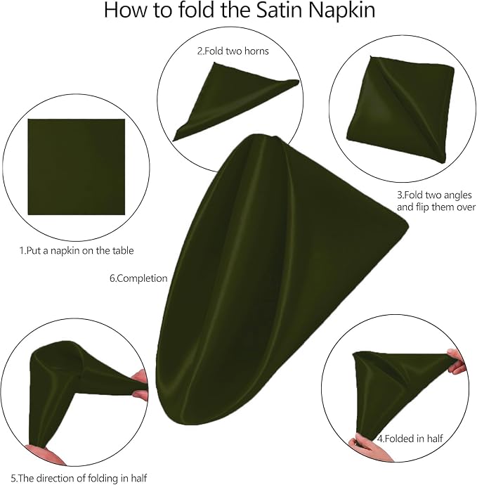 MDS® Pack of 25 Satin Napkins 12 x 12 Inch, Soft Silky Reusable Cloth Dinner Table Napkins for Wedding Décor, Reception, Birthday, Parties, Banquets, Catering, Restaurants & Hotel - Olive Green - Image 3