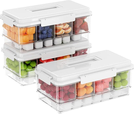 3Pack Ice Chilled Condiment Caddy with 4 Removable Containers Taco Ingredient Server with Lid Cooled Garnish Caddy Tray for Taco Mimosa Bar Sauce Fruits&Veggies White by MineSign