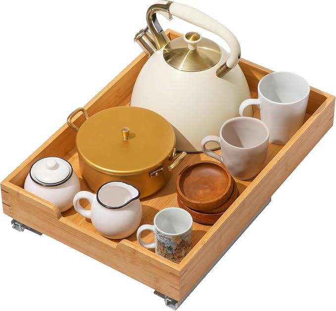 HOLDN’ STORAGE Bamboo Wooden Pull Out Cabinet Organizer 14" W x 21" D | Bamboo Tray and Heavy Gauge Metal Rails, W/Lifetime Limited Warranty, Fits 15.25"W x 21"D Cabinets by HOLDN%E2%80%99STORAGE