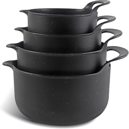 COOK WITH COLOR Nesting Plastic Mixing Bowl Set with Pour Spouts and Handles, Black Speckled, 4 Piece Non-Slip by CookwithColor