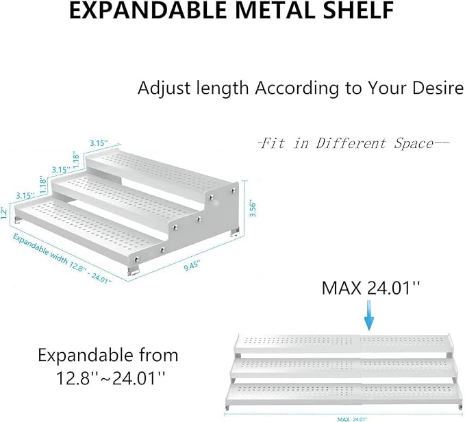 Expandable Spice Rack organizer with 3-Tier step shelf,Modern Design heavy duty,Non Skid and Visibility,Great for Kitchen Cabinet,Bathroom,dressing table,Cupboard, Pantry and more(1PACK/WHITE) - Image 5