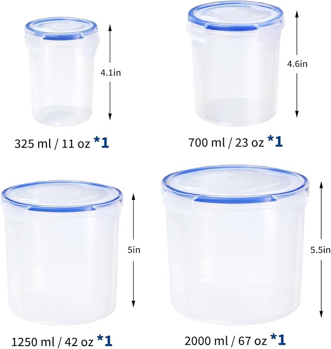 KIGI Food Storage Containers for Dry Food, 4 Pack, 1.3-8.3 Cup | Airtight, Clear, 4-Sided Locking Lid, Ideal for Compact Pantry Storage, Multi Use - Image 2