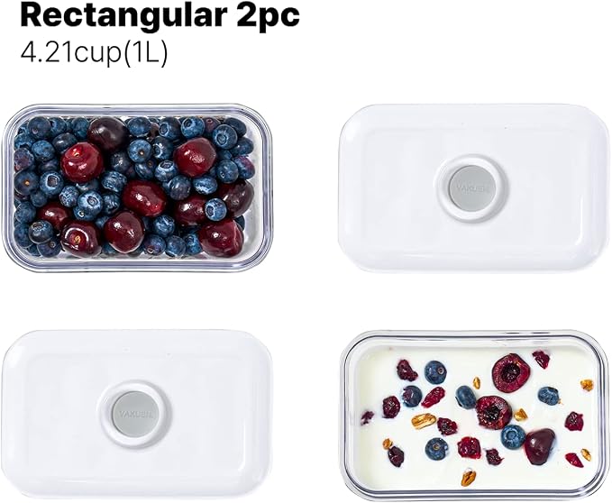 VAKUEN Premium Airtight Food Storage Containers, Rectangular 2PC(1.06qt), Smart One-Click Seal Lid, No Hinges, Patented Double Silicone Lining, 100% Leak Proof, BPA-FREE, Dishwasher, Microwave Safe - Image 6