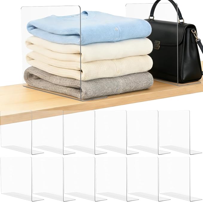 Acrylic Shelf Dividers Closet Organizers for Home Organization Enthusiasts | 12" Tall Sturdy Clear Closet Shelf Dividers for Clothes Purse pantry Separators in Bedroom Kitchen Office Shelf Space Saver by Lebouri
