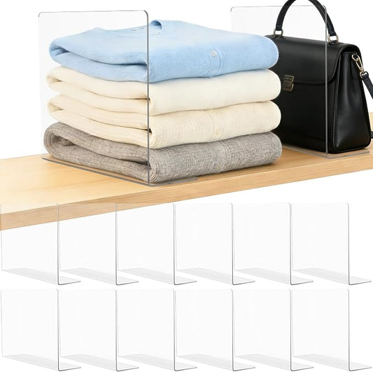 Acrylic Shelf Dividers Closet Organizers for Home Organization Enthusiasts | 12" Tall Sturdy Clear Closet Shelf Dividers for Clothes Purse pantry Separators in Bedroom Kitchen Office Shelf Space Saver by Lebouri
