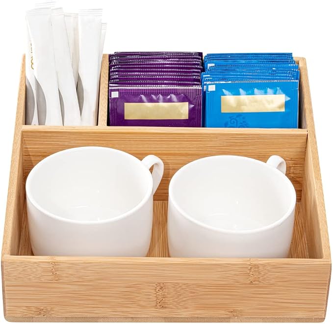 Restaurantware-8.3 x 8.3 x 2 Inch Coffee Condiment Organizer, 1 Square Creamer Organizer - 3 Compartments, Break-Resistant, Bamboo Coffee Accessory Caddy, Won't Chip, For Sugar Packets And Creamers - Image 10