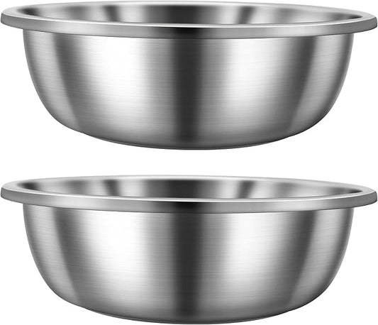 FillTouch 2 Pack Large Mixing Bowl 8 Qt Oversized All Purpose 304 Stainless Steel Polished Mirror Flat Base Metal Bowl for Home or Commercial Prepping Baking Mixing Marinating by FillTouch