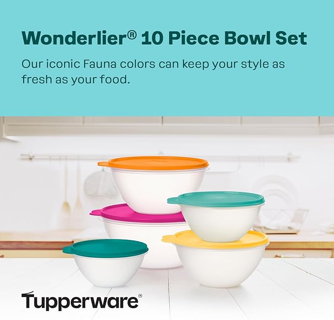 Tupperware Heritage Wonderlier 10 Piece Food Storage Bowl Set in Fauna Colors - Dishwasher Safe & BPA Free - (5 Containers + 5 Lids) - Image 2