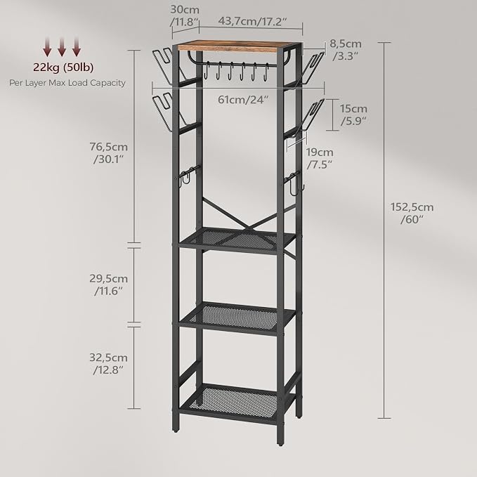 MAHANCRIS 4-Tier Pot Rack, Pots and Pans Organizer for Kitchen Corner, Kitchen Storage Rack with U-Shaped Lid Holders, Freestanding Cookware Stand, Rustic Brown and Black POHR3001 - Image 4