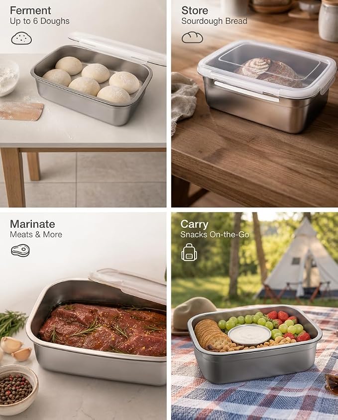 2 Pack Pizza Dough Tray, 10L Stainless Steel Pizza Dough Proofing Container with Clear Airtight Lid, Stackable Fermentation Storage for Dough Balls & Bread, Includes Cutter - Image 7