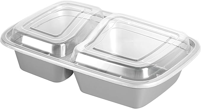 Restaurantware-Asporto 26 Ounce Compartment Take Out Boxes, 100 Microwavable Meal Prep Containers - 2 Compartments, With Clear Plastic Lids, Silver Plastic Food Containers, Do Not Contain BPA - Image 13