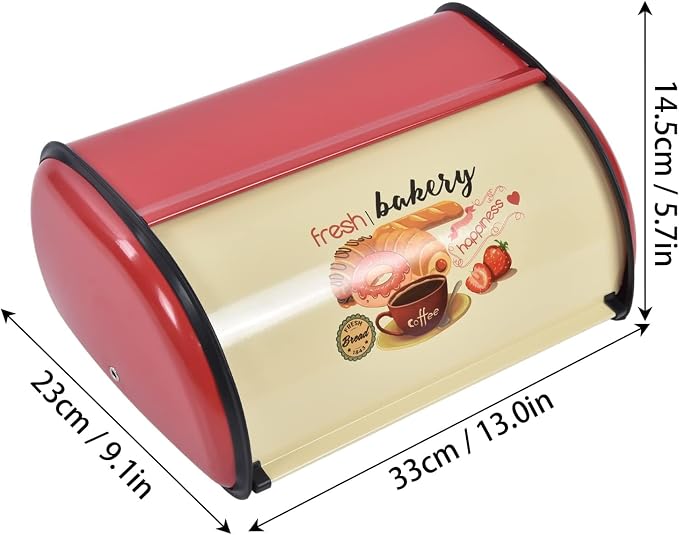 Metal Bread Box for Kitchen Countertop, Large Capacity Bread Bin Holder Container Roll Top Lid Bread Storage for Dry Food Save Powder Coated Iron Bread Box for Home Bakery Coffee Shop (Red) - Image 4